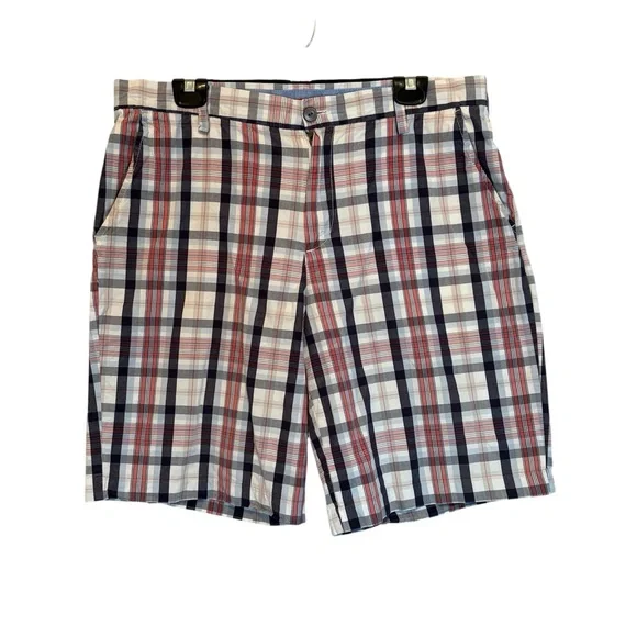 Men IZOD Flat Front Portsmith Plaid Shorts W36 Golf Preppy Casual Sporty - Picture 3 of 13